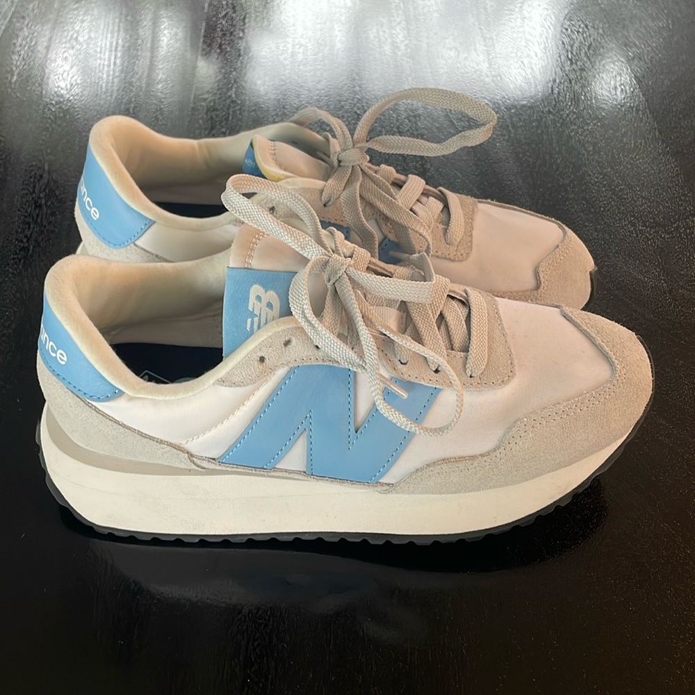 New Balance White and Blue Athletic Shoes